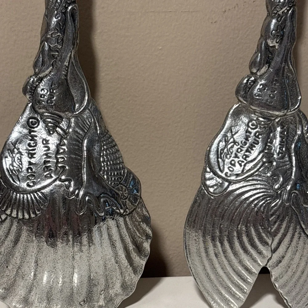 Vintage 1993 Arthur Court Aluminum Seashell Salad Serving Utensils Spoon & Fork